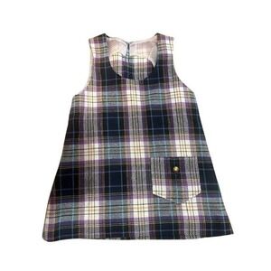 Vintage 1960s Handmade Girls Purple Plaid Pinafore Jumper Dress Size 4T  Pocket